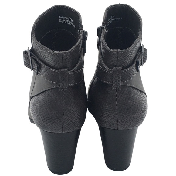 Laura Ashley Grey Reptile Print SIce Buckle Vegan Booties with Almond Toe size 7 - Picture 9 of 16